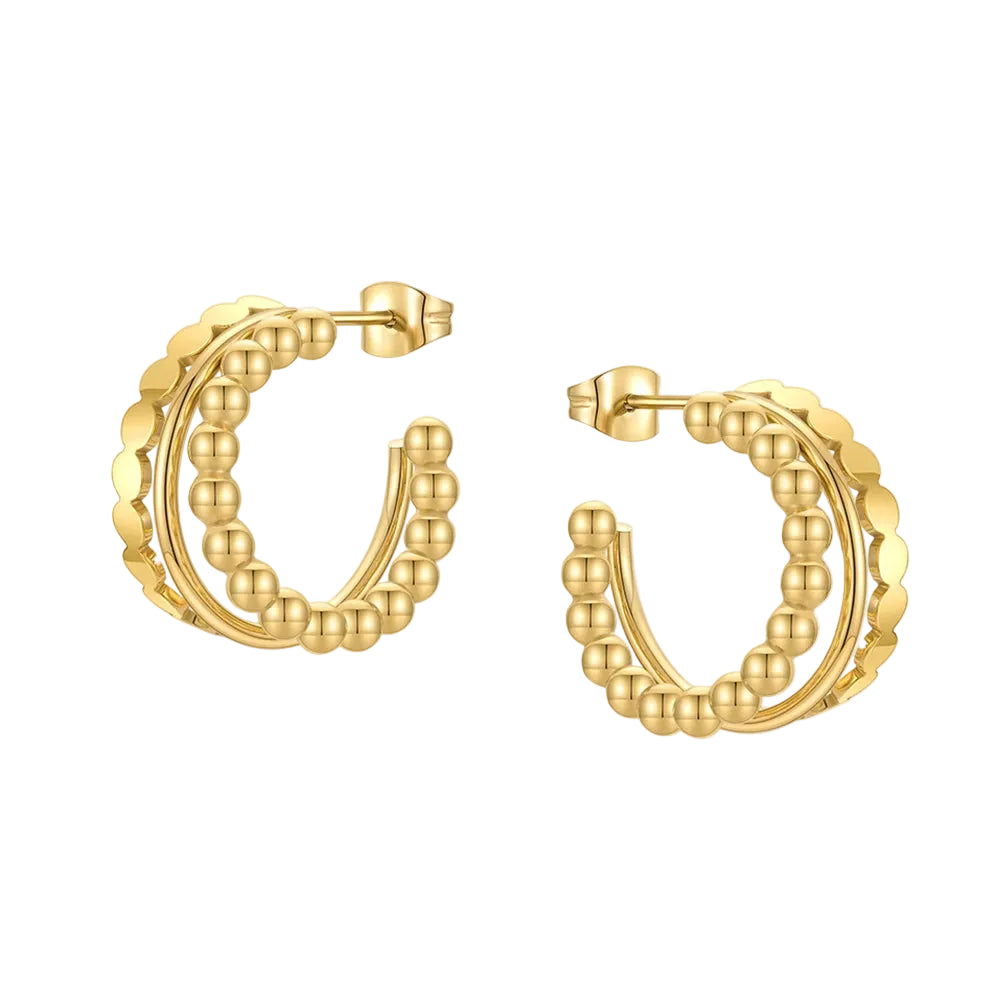 Argola Trinity Tripla com Esferas Banhada em Ouro 18K