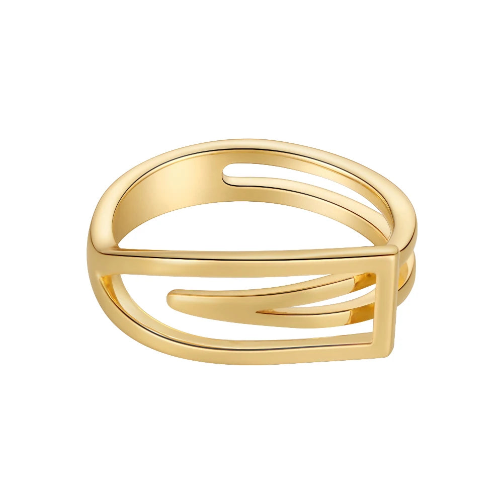 Anel Lívia Design Geométrico Vazado Banhado em Ouro 18K
